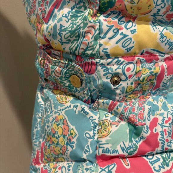 Lilly Pulitzer Lauren Puffer Vest Small In The Beginning Print Down Pockets - Picture 12 of 16